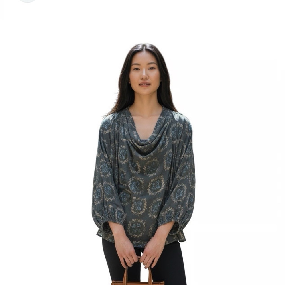 Free People Boho Drape Balloon Sleeve Top Size Medium